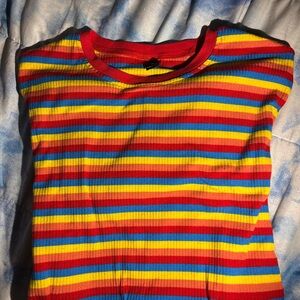 Vibrant Rainbow Striped Short Sleeve Tee